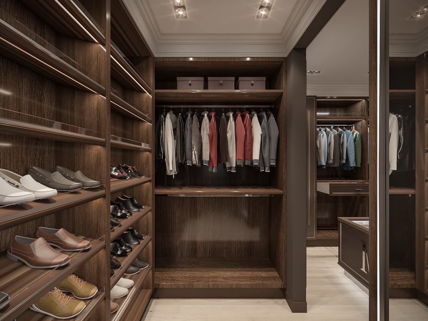 Classic Solid Wood Walk-in Wardrobe | Men's Design | TRILOKA Dubai